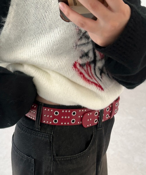 apres jour mignon(アプレジュールミニョン)の「【apresjour mignon×ARIAZ】スタッズベルト(ベルト・レディース・ブラック/レッド/オフホワイト・ONESIZE)」の12枚目の写真