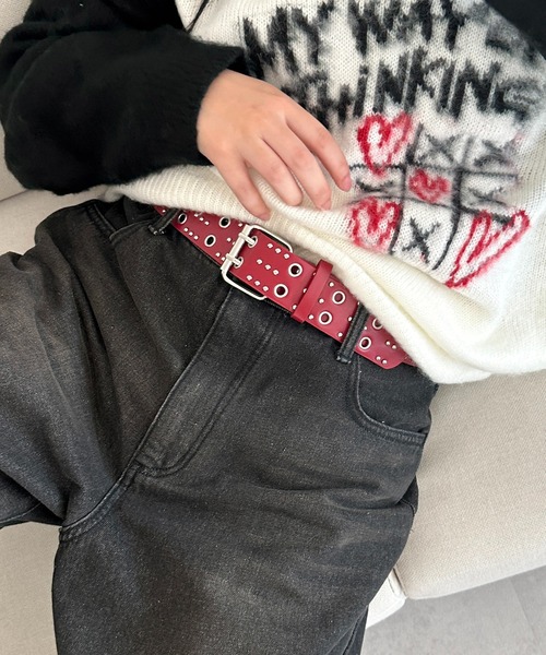 apres jour mignon(アプレジュールミニョン)の「【apresjour mignon×ARIAZ】スタッズベルト(ベルト・レディース・ブラック/レッド/オフホワイト・ONESIZE)」の20枚目の写真