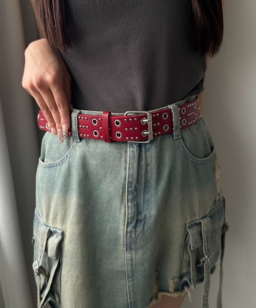 apres jour mignon(アプレジュールミニョン)の「【apresjour mignon×ARIAZ】スタッズベルト(ベルト・レディース・ブラック/レッド/オフホワイト・ONESIZE)」の18枚目の写真
