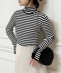 ウォッシャブルタートルネック長袖ニットトップス