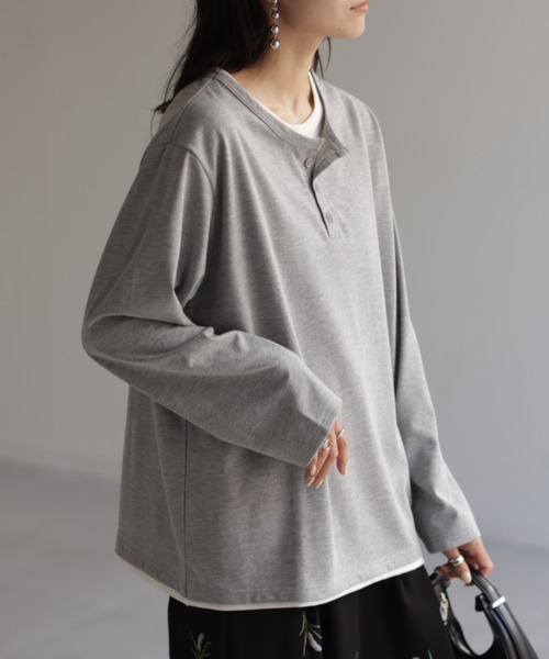 HUG.U(ハグユー)の「フェイクレイヤードロンT(Tシャツ/カットソー・レディース・ブラック/カーキ/ダークグレー/ネイビー/ライトグレー・FREE)」の9枚目の写真