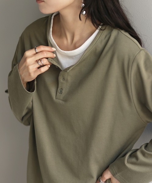 HUG.U(ハグユー)の「フェイクレイヤードロンT(Tシャツ/カットソー・レディース・ブラック/カーキ/ダークグレー/ネイビー/ライトグレー・FREE)」の6枚目の写真