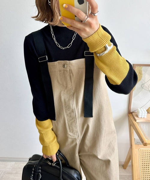 NOAHL(ノアル)の「【NOAHL】《mayoさんコラボ》配色デニムライクサロペット(サロペット/オーバーオール・レディース・ライトブルー/カーキ/ベージュ/インディゴブルー・S/M/L)」の8枚目の写真