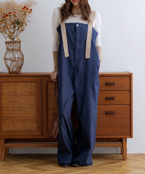 セール】【NOAHL】《mayoさんコラボ》配色デニムライクサロペット