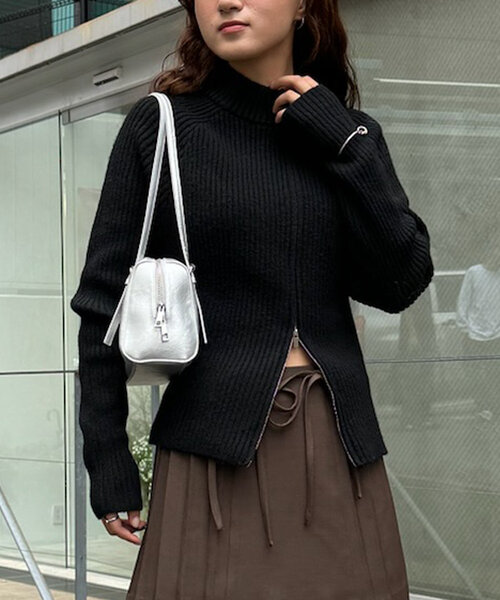 mline（エムライン）の「[mline]ハイネックWZIPニット（カーディガン/ボレロ・レディース・ピンク/チャコールグレー/ブラック/アイボリー・FREE）」の9枚目の写真
