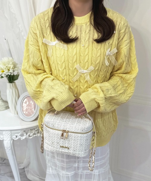 apres jour(アプレジュール)の「パールリボンニットチュニック【ZOZOTOWN限定アイテム】(ニット/セーター・レディース・ライトブルー/ライトピンク/オフホワイト/ライトイエロー/ライトグレー/グリーン/ボルドー/ラベンダー/オレンジ・フリー/X-LARGE)」の6枚目の写真