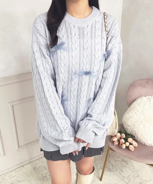 apres jour(アプレジュール)の「パールリボンニットチュニック【ZOZOTOWN限定アイテム】(ニット/セーター・レディース・ライトブルー/ライトピンク/オフホワイト/ライトイエロー/ライトグレー/グリーン/ボルドー/ラベンダー/オレンジ・フリー/X-LARGE)」の13枚目の写真