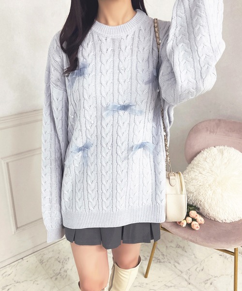 apres jour(アプレジュール)の「パールリボンニットチュニック【ZOZOTOWN限定アイテム】(ニット/セーター・レディース・ライトブルー/ライトピンク/オフホワイト/ライトイエロー/ライトグレー/グリーン/ボルドー/ラベンダー/オレンジ・フリー/X-LARGE)」の14枚目の写真