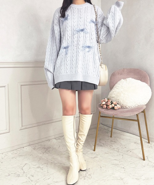 apres jour(アプレジュール)の「パールリボンニットチュニック【ZOZOTOWN限定アイテム】(ニット/セーター・レディース・ライトブルー/ライトピンク/オフホワイト/ライトイエロー/ライトグレー/グリーン/ボルドー/ラベンダー/オレンジ・フリー/X-LARGE)」の18枚目の写真