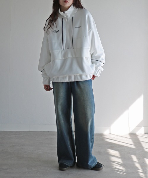 【新品未使用】Kolwin ホワイト 白紺色のスウェットセット セール】【FOXRUN/フォックスラン】 別注 パイピング切替ハーフジップ