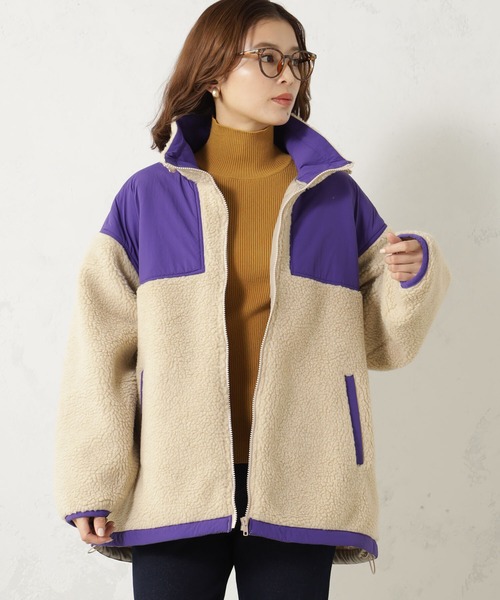 FOUND GOOD（ファウンドグッド）の「スタンドボアブルゾン（ブルゾン・レディース・アイボリー/グレー系8/パープル系5/グリーン系8・S/M/L）」の4枚目の写真