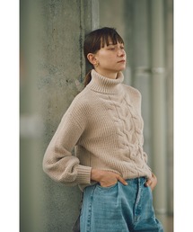 バックリボンケーブルニットプルオーバー