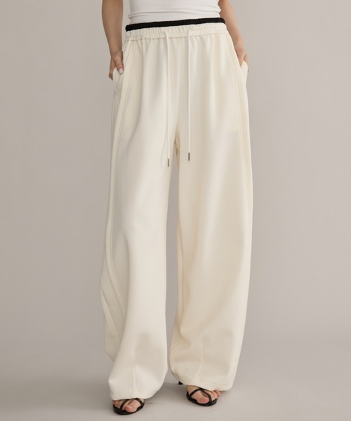 FUULLY STUDIO(フーリィーステューディオ)の「ウエストデザインバレルスエットパンツ(スウェットパンツ・レディース・ネイビー/アイボリー・FREE)」の17枚目の写真