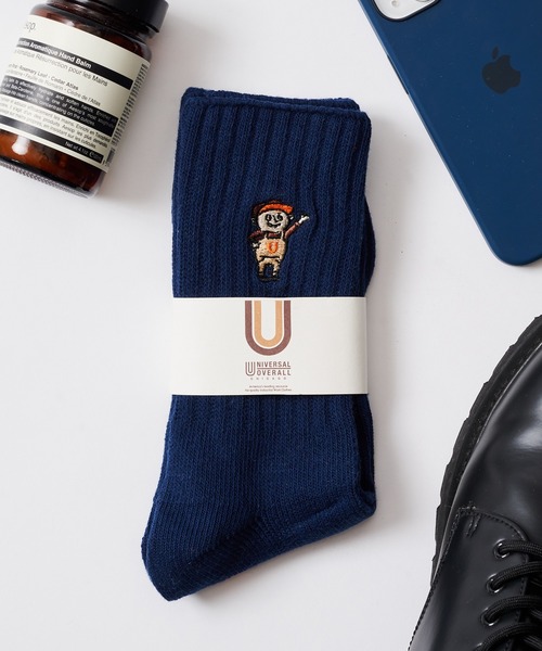 UNIVERSAL OVERALL（ユニバーサルオーバーオール）の「【UNIVERSAL OVERALL】WINDYリブクルーソックス LU-412（ソックス/靴下・メンズ・ホワイト/ブラック/ネイビー/オレンジ/グレー・S/M）」の4枚目の写真