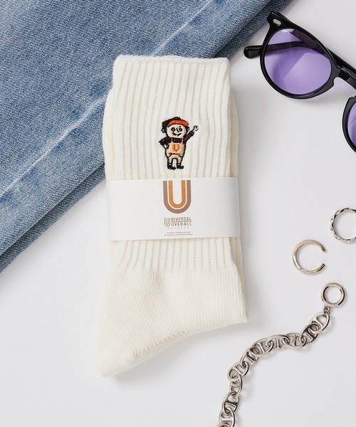UNIVERSAL OVERALL（ユニバーサルオーバーオール）の「【UNIVERSAL OVERALL】WINDYリブクルーソックス LU-412（ソックス/靴下・メンズ・ホワイト/ブラック/ネイビー/オレンジ/グレー・S/M）」の2枚目の写真