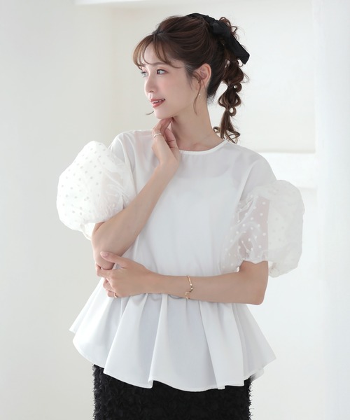 ドットチュール袖ペプラムブラウス（シャツ/ブラウス）｜MERAKI（メラキ）