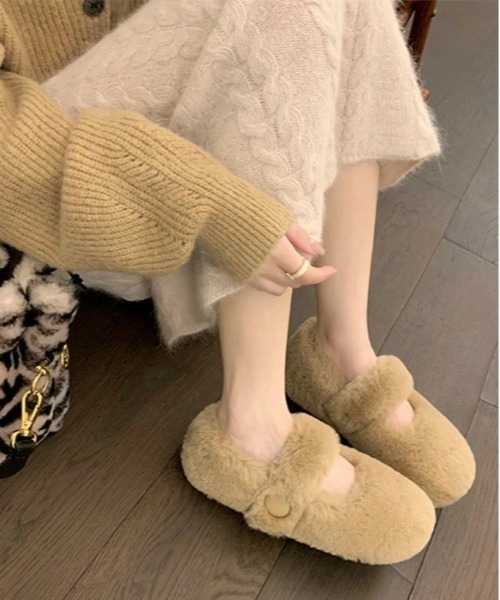 BISUE BALLERINAS フェイクファー バレエシューズ　ブラウン cloche-online-shop_ff193l137a