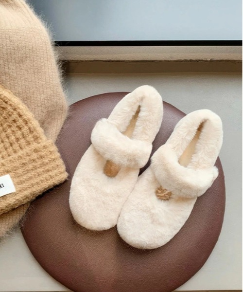 セール】便利で可愛いフラットシューズ フェイクファーパンプス