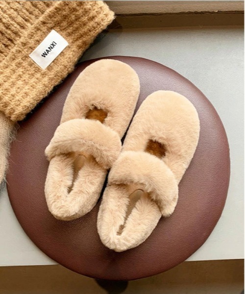 BISUE BALLERINAS フェイクファー バレエシューズ　ブラウン 11248-001.jpg