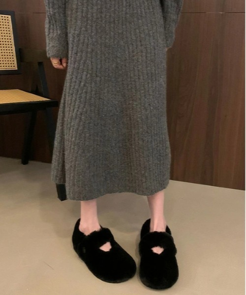 BISUE BALLERINAS フェイクファー バレエシューズ　ブラウン cloche-online-shop_ff193l137a