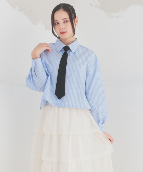 Honeys(ハニーズ)の「ネクタイ付シャツ(シャツ/ブラウス・レディース・ピンク/ホワイト/グレー/ブルー・L/M/S/LL)」の10枚目の写真