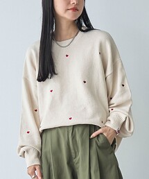 【大人が着やすいハート柄/WEB限定】SunnySports（サニースポーツ）別注　ハート刺繍モールニット