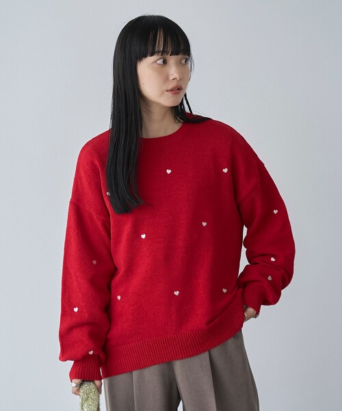 SUNNY  SPORTS（サニースポーツ）の「【大人が着やすいハート柄/WEB限定】SunnySports（サニースポーツ）別注　ハート刺繍モールニット（ニット/セーター・レディース・レッド/オフホワイト/ブラック・FREE）」の17枚目の写真