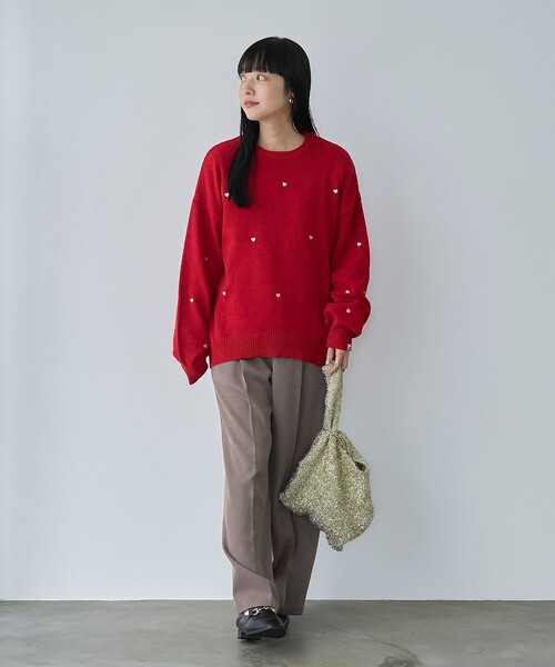 SUNNY  SPORTS（サニースポーツ）の「【大人が着やすいハート柄/WEB限定】SunnySports（サニースポーツ）別注　ハート刺繍モールニット（ニット/セーター・レディース・レッド/オフホワイト/ブラック・FREE）」の21枚目の写真