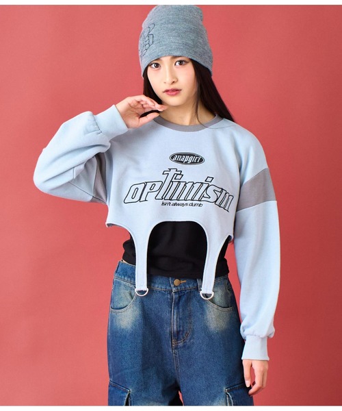 ANAP GｉRL（アナップガール）の「ガーターショートスウェット（スウェット・キッズ・ライトブルー/ブラック・S/M/XS）」の10枚目の写真