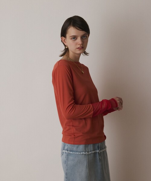 Diagram（ダイアグラム）の「シアーアセテートカットトップ（Tシャツ/カットソー・レディース・ブラック/オレンジ/ベージュ/ホワイト・36）」の18枚目の写真