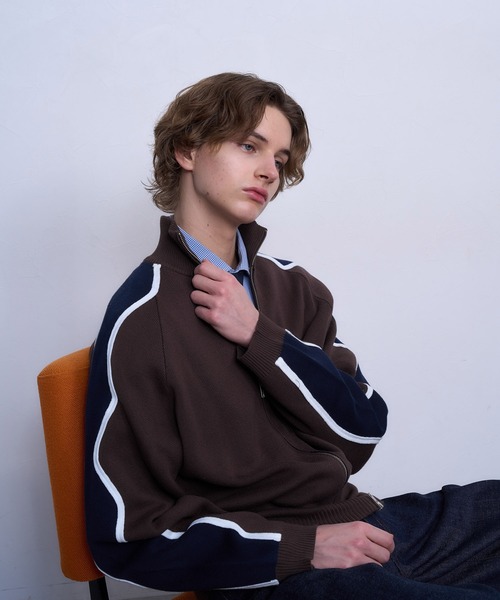 TASTE by Knit(テイストバイニット)の「【TASTE by Knit】Wave line track jacket(カーディガン/ボレロ・メンズ・ブラウン/ブラック・M/S)」の1枚目の写真