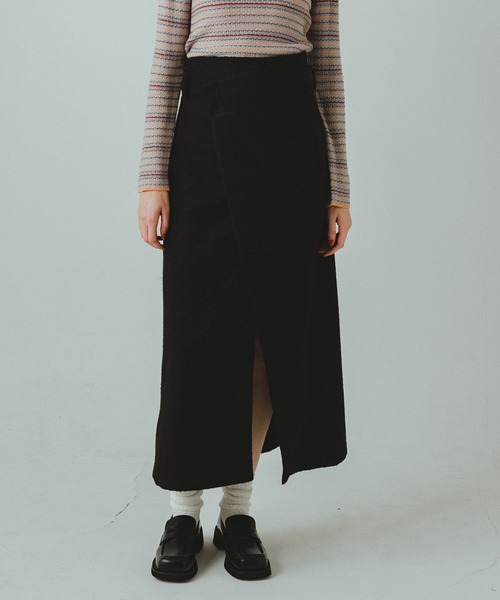 PINUE ブークレラップスカート(BLACK) PINUE/ピヌエ】ブークレラップスカート(スカート)|STUDIOUS