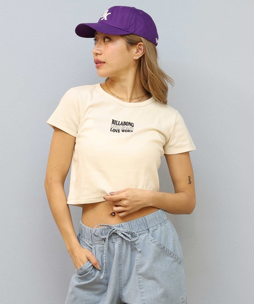 BILLABONG(ビラボン)の「BILLABONG/ビラボン ミニTシャツ BF013-U01(Tシャツ/カットソー・レディース・パープル/ブラック×ホワイト/ホワイト×ブラック・L/M)」の1枚目の写真