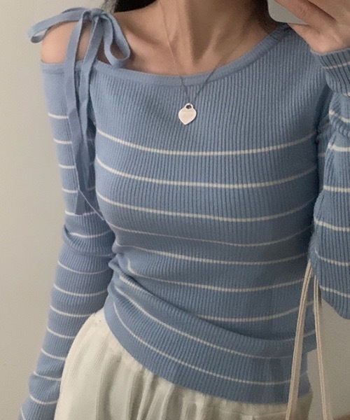 Teem Store(チームストア)の「リボンワンショルボーダーニット(ニット/セーター・レディース・ネイビー/ピンク/ブルー/ホワイト・F)」の17枚目の写真