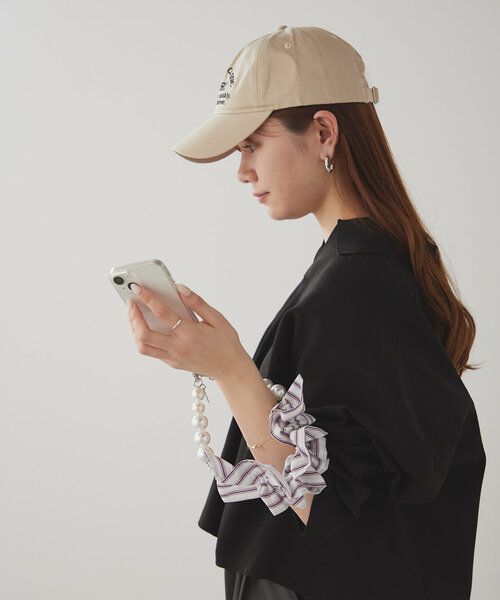 セール】ストライプギャザースマホストラップ（スマホグッズ