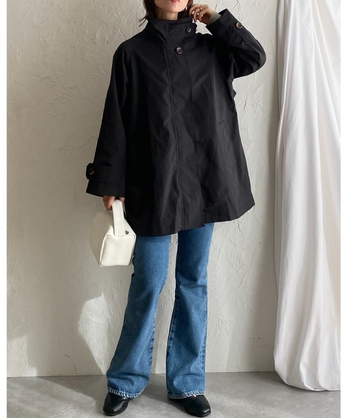 She's Closet(シーズクローゼット)の「2WAYミドル丈Aラインスタンドカラーステンカラーコート(ステンカラーコート・レディース・ブラック/アイボリー/グレイッシュベージュ/ベージュ・FREE)」の18枚目の写真