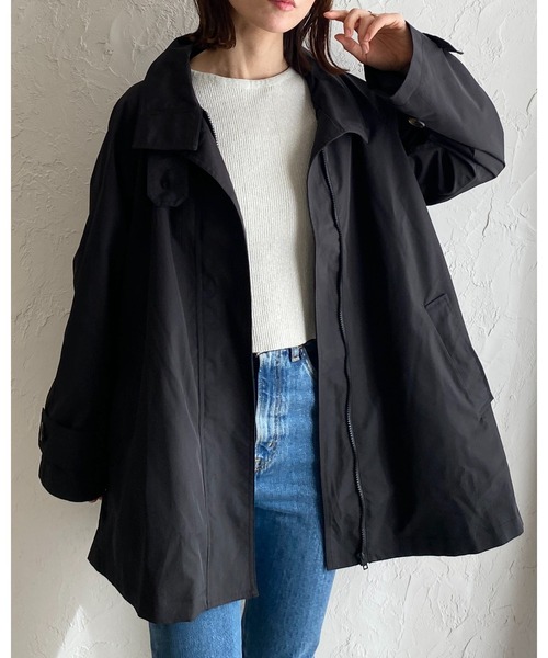 She's Closet(シーズクローゼット)の「2WAYミドル丈Aラインスタンドカラーステンカラーコート(ステンカラーコート・レディース・ブラック/アイボリー/グレイッシュベージュ/ベージュ・FREE)」の9枚目の写真