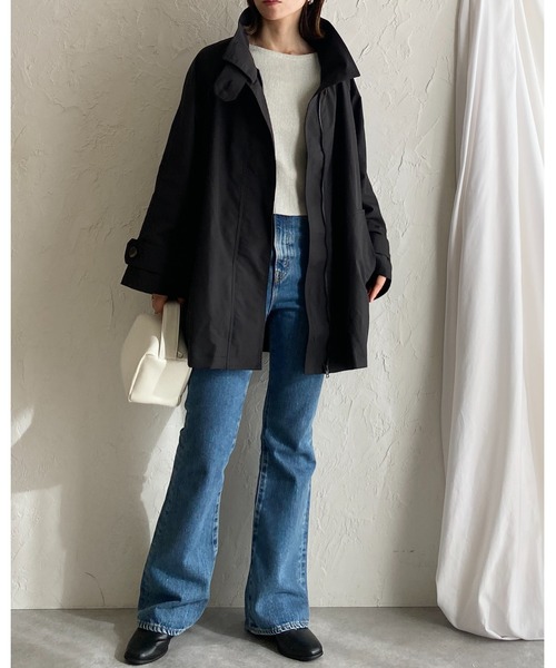 She's Closet(シーズクローゼット)の「2WAYミドル丈Aラインスタンドカラーステンカラーコート(ステンカラーコート・レディース・ブラック/アイボリー/グレイッシュベージュ/ベージュ・FREE)」の5枚目の写真