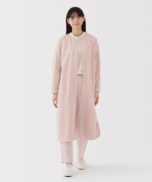 無印良品(ムジルシリョウヒン)の「婦人 洗いざらし ブロードスタンドカラー長袖ワンピース(ワンピース・レディース・ピンク系/ダークネイビー/ネイビー系・XL/L/M/S)」の14枚目の写真