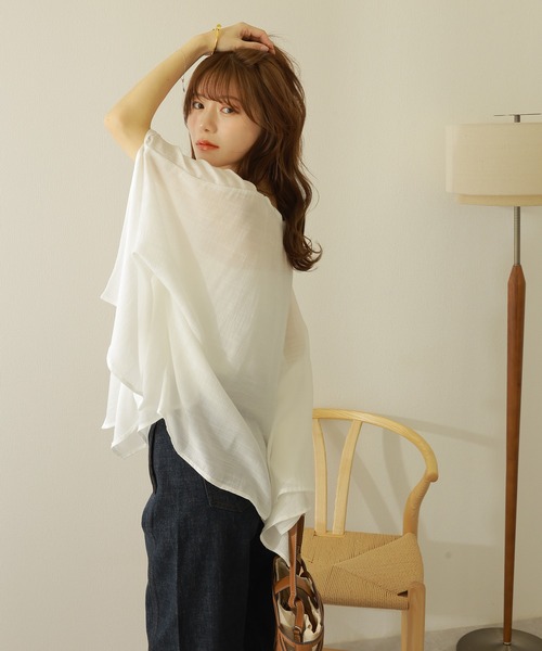 LAULEN（ローレン）の「slit sleeve sheer tops /スリットスリーブシアートップス（その他トップス・レディース・ホワイト/ブラック・FREE）」の4枚目の写真