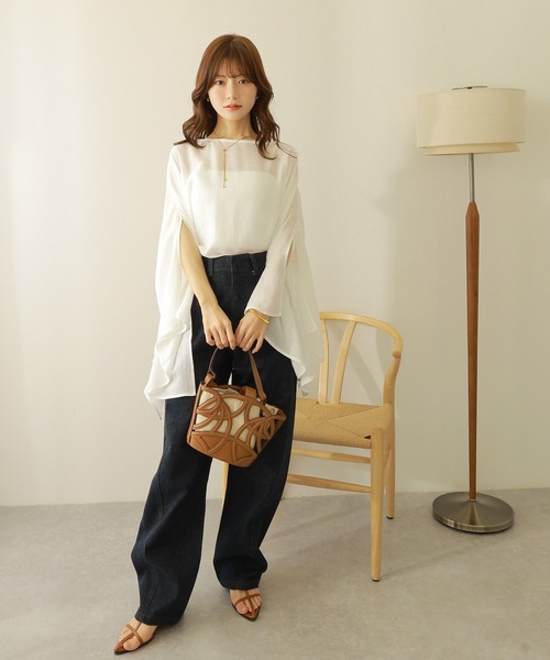deuxieme classe Sheer Slit Sleeve プルオーバー slit sleeve sheer tops /シアー 5分袖 ポンチョ スリット