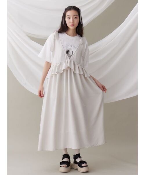 merry jenny（メリージェニー）の「サテンリボンジャンパーワンピース（ワンピース・レディース・ブラック/オフホワイト・FREE）」の6枚目の写真