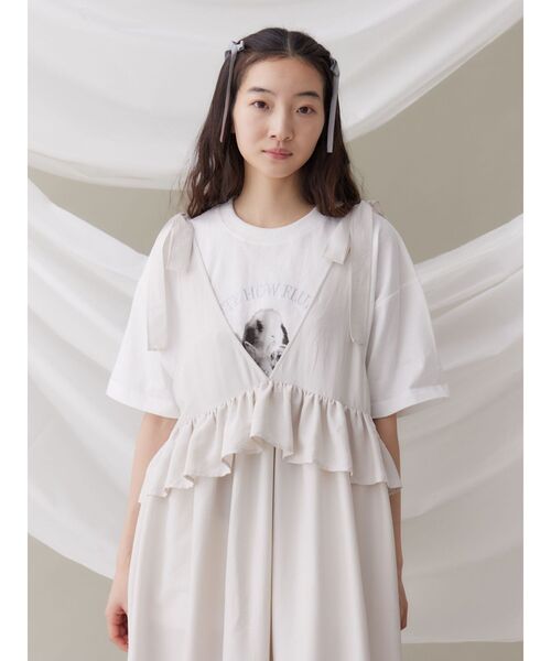 merry jenny（メリージェニー）の「サテンリボンジャンパーワンピース（ワンピース・レディース・ブラック/オフホワイト・FREE）」の7枚目の写真