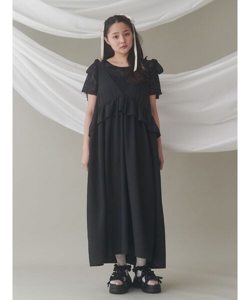 merry jenny（メリージェニー）の「サテンリボンジャンパーワンピース（ワンピース・レディース・ブラック/オフホワイト・FREE）」の9枚目の写真