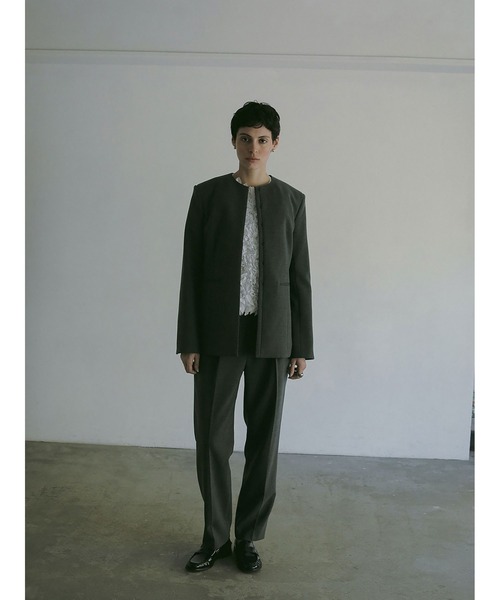 BEIGE, ウエストギャザー ノーカラージャケット グレー BEIGE, ウエストギャザー ノーカラージャケット グレー