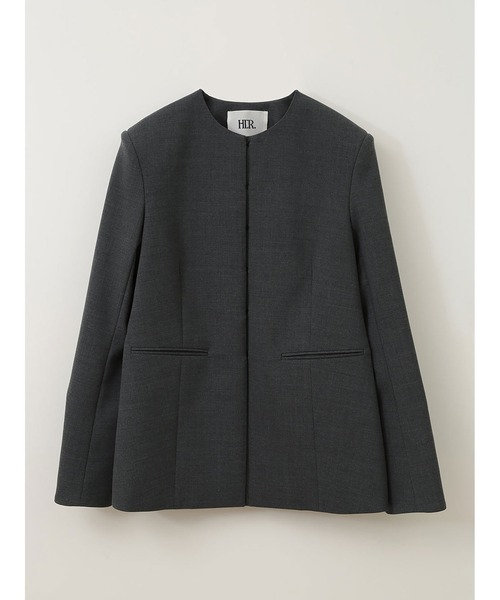 BEIGE, ウエストギャザー ノーカラージャケット グレー BEIGE, ウエストギャザー ノーカラージャケット グレー