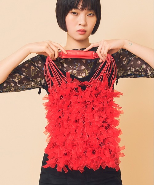 Casselini（キャセリーニ）の「Casselini(キャセリーニ)チュールリボンバッグ（ハンドバッグ・レディース・ゴールド/ブラック/ピンク/シルバー/レッド/ブルー・FREE）」の4枚目の写真