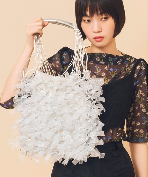 Casselini（キャセリーニ）の「Casselini(キャセリーニ)チュールリボンバッグ（ハンドバッグ・レディース・ゴールド/ブラック/ピンク/シルバー/レッド/ブルー・FREE）」の5枚目の写真