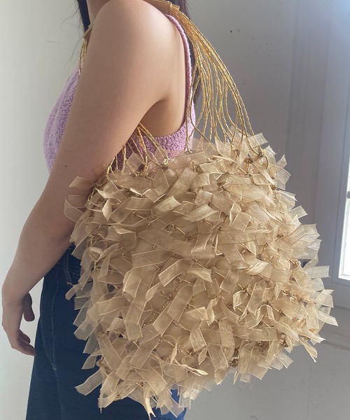 Casselini（キャセリーニ）の「Casselini(キャセリーニ)チュールリボンバッグ（ハンドバッグ・レディース・ゴールド/ブラック/ピンク/シルバー/レッド/ブルー・FREE）」の6枚目の写真