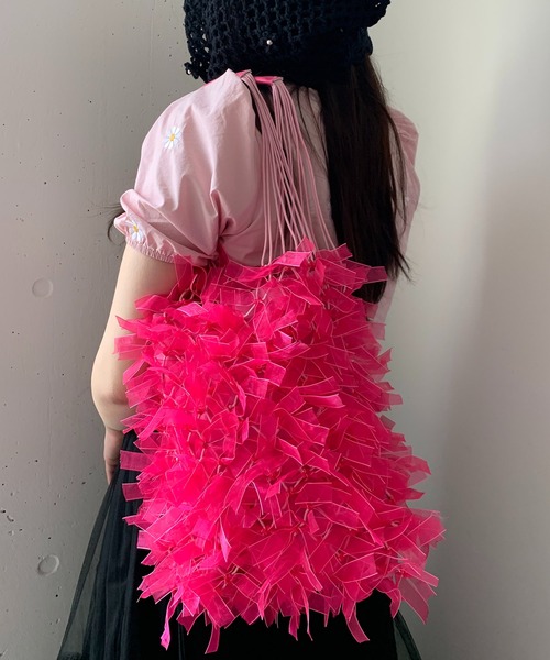 Casselini（キャセリーニ）の「Casselini(キャセリーニ)チュールリボンバッグ（ハンドバッグ・レディース・ゴールド/ブラック/ピンク/シルバー/レッド/ブルー・FREE）」の9枚目の写真